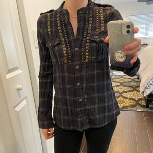 Plaid shirt with studs